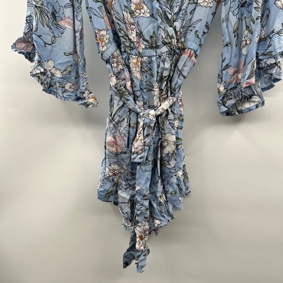 KORi Women's Floral Romper 3/4 Sleeve Blue/Multi Belted Size Small New - Picture 3 of 9